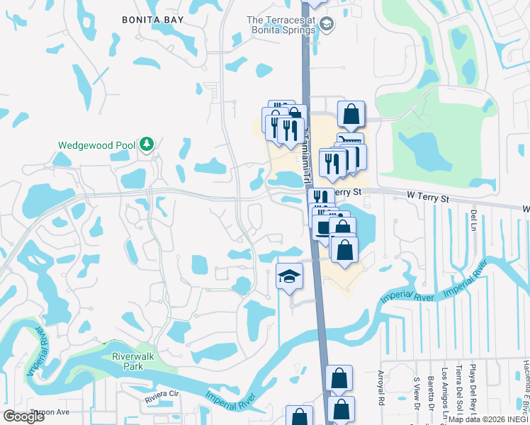 map of restaurants, bars, coffee shops, grocery stores, and more near 27131 Kindlewood Lane in Bonita Springs