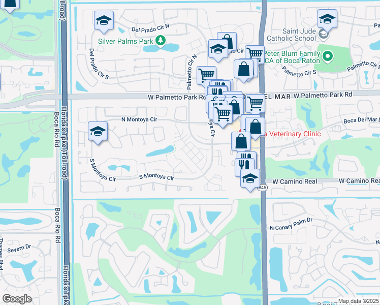 map of restaurants, bars, coffee shops, grocery stores, and more near 22206 Bella Lago Drive in Boca Raton