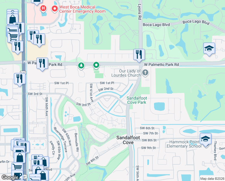 map of restaurants, bars, coffee shops, grocery stores, and more near 9208 Southwest 2nd Street in Boca Raton