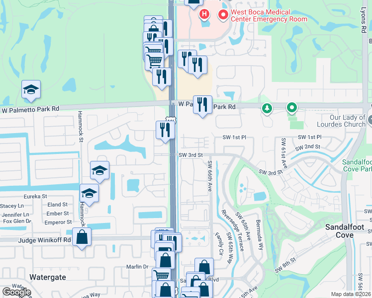 map of restaurants, bars, coffee shops, grocery stores, and more near 22172 Boca Rancho Drive in Boca Raton