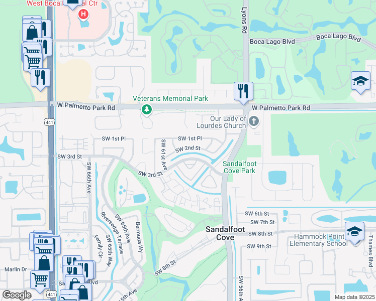 map of restaurants, bars, coffee shops, grocery stores, and more near 9300 Southwest 2nd Street in Boca Raton