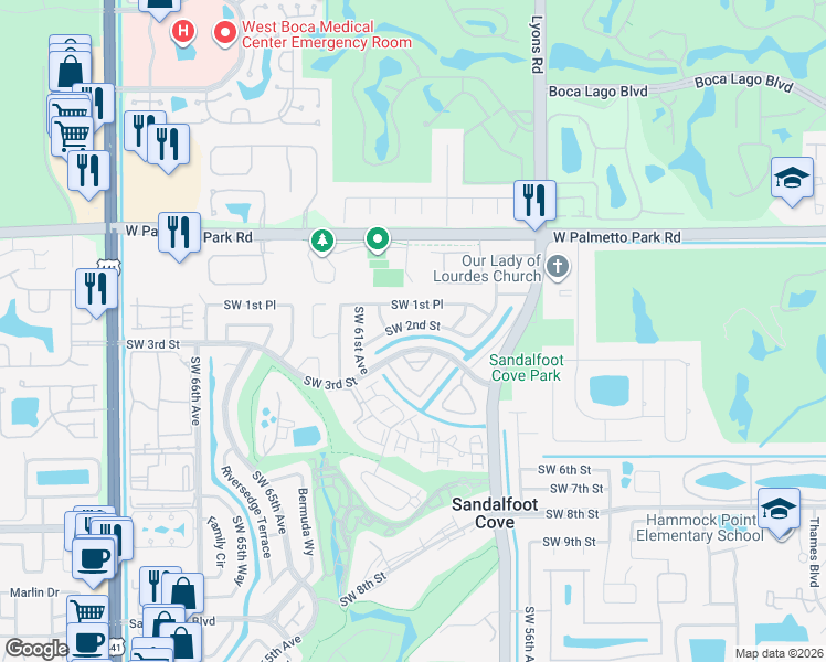 map of restaurants, bars, coffee shops, grocery stores, and more near 9300 Southwest 2nd Street in Boca Raton