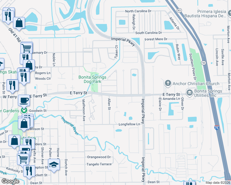 map of restaurants, bars, coffee shops, grocery stores, and more near 11285 La Coruna Lane in Bonita Springs
