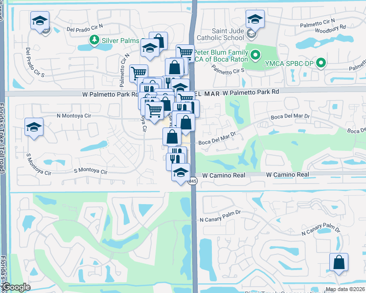 map of restaurants, bars, coffee shops, grocery stores, and more near 22288 Pineapple Walk Drive in Boca Raton