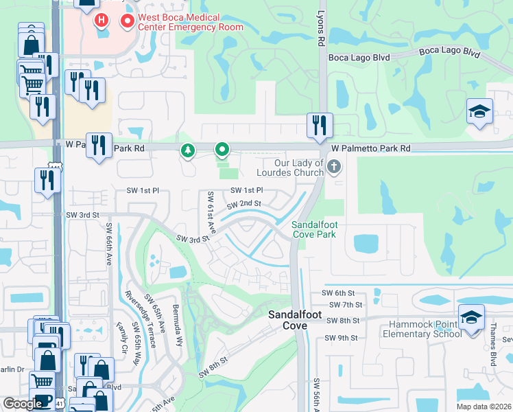 map of restaurants, bars, coffee shops, grocery stores, and more near 9300 Southwest 2nd Street in Boca Raton