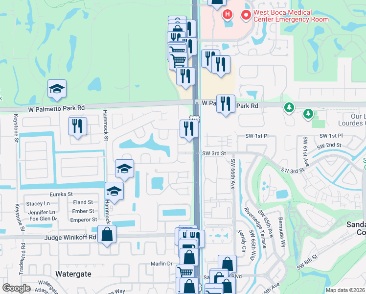 map of restaurants, bars, coffee shops, grocery stores, and more near 10021 Umberland Place in Boca Raton