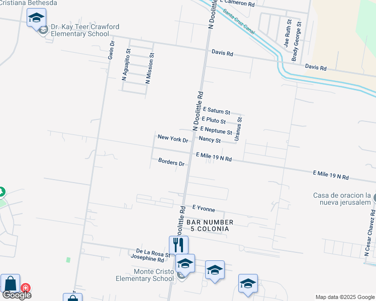 map of restaurants, bars, coffee shops, grocery stores, and more near 3023 East Mile 19 North Road in Edinburg