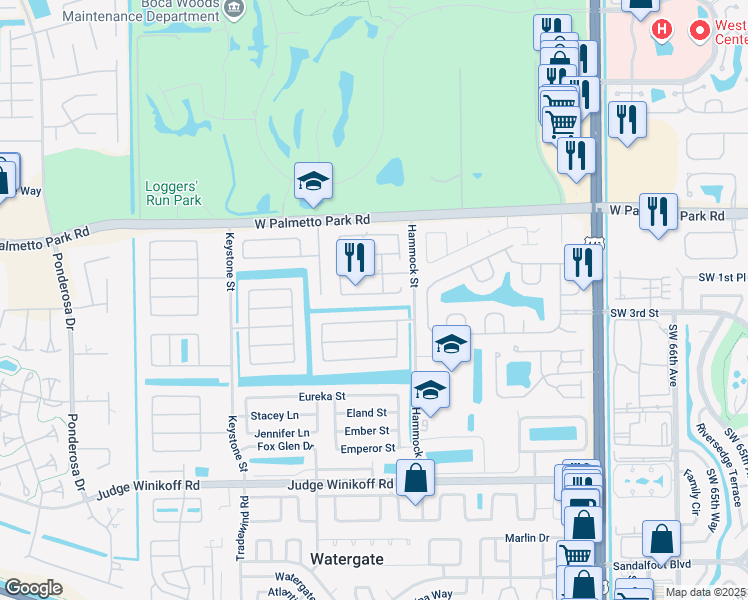 map of restaurants, bars, coffee shops, grocery stores, and more near 4584 Avalon Street in Boca Raton