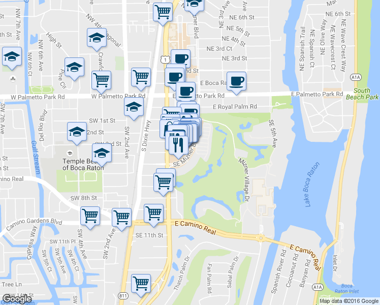 map of restaurants, bars, coffee shops, grocery stores, and more near in Boca Raton