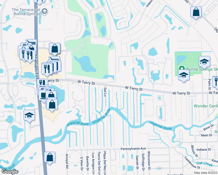 map of restaurants, bars, coffee shops, grocery stores, and more near 9400 West Terry Street in Bonita Springs