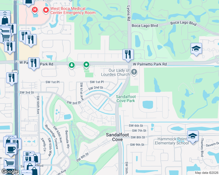 map of restaurants, bars, coffee shops, grocery stores, and more near 22188 Southwest 59th Avenue in Boca Raton