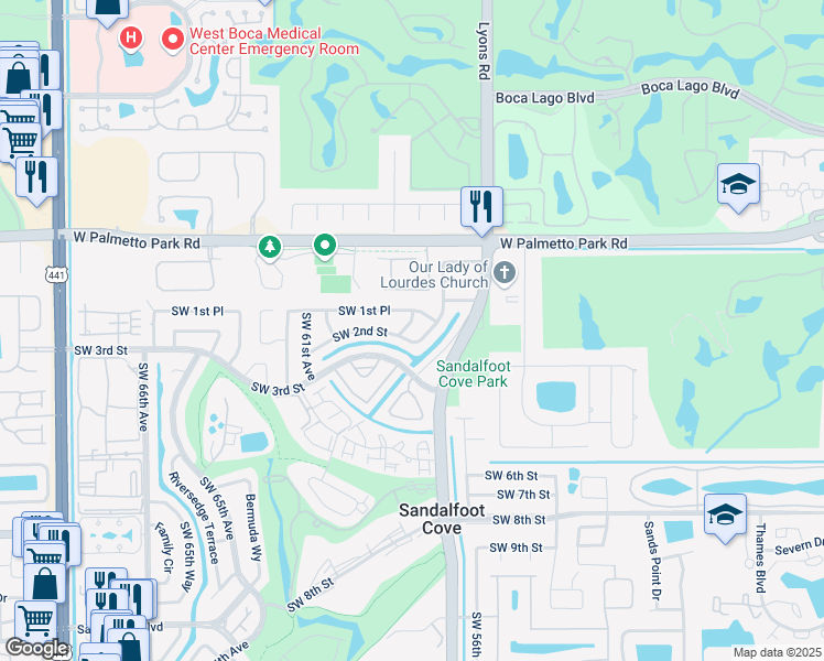 map of restaurants, bars, coffee shops, grocery stores, and more near 22188 Southwest 59th Avenue in Boca Raton