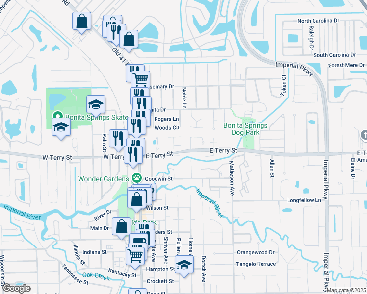 map of restaurants, bars, coffee shops, grocery stores, and more near 26973 Villanova Court in Bonita Springs