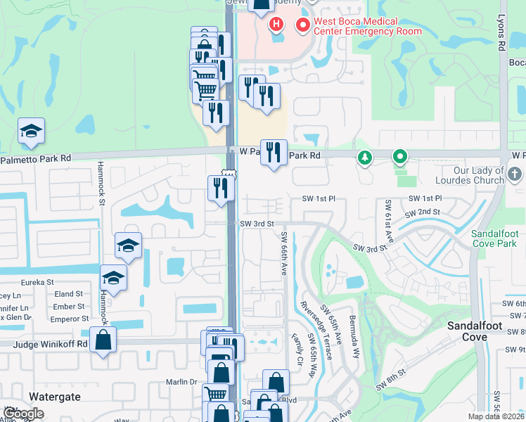 map of restaurants, bars, coffee shops, grocery stores, and more near 22172 Boca Rancho Drive in Boca Raton