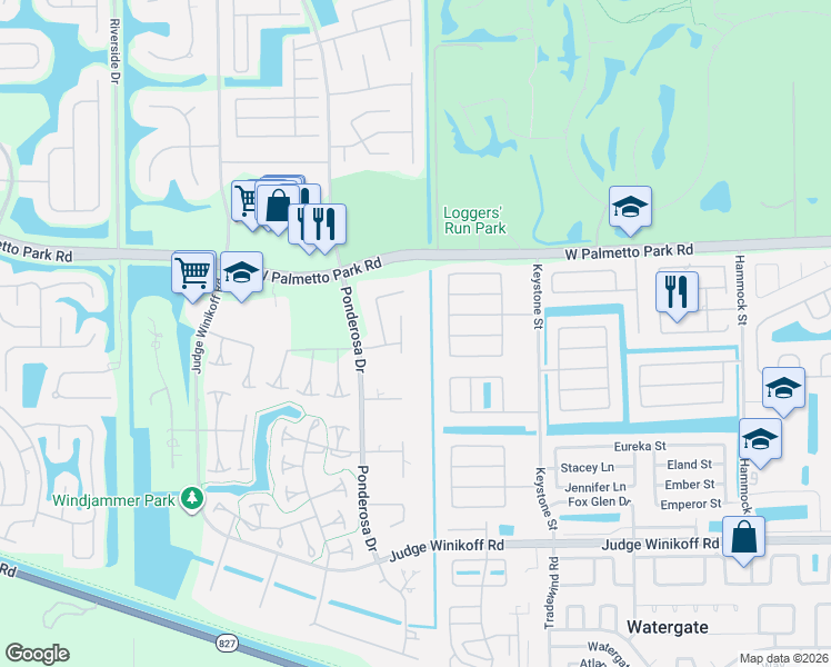 map of restaurants, bars, coffee shops, grocery stores, and more near 22155 Woodset Lane in Boca Raton