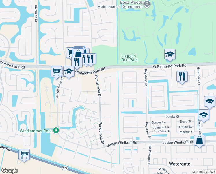 map of restaurants, bars, coffee shops, grocery stores, and more near 22155 Woodset Lane in Boca Raton