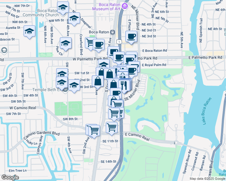 map of restaurants, bars, coffee shops, grocery stores, and more near 400 South Dixie Highway in Boca Raton