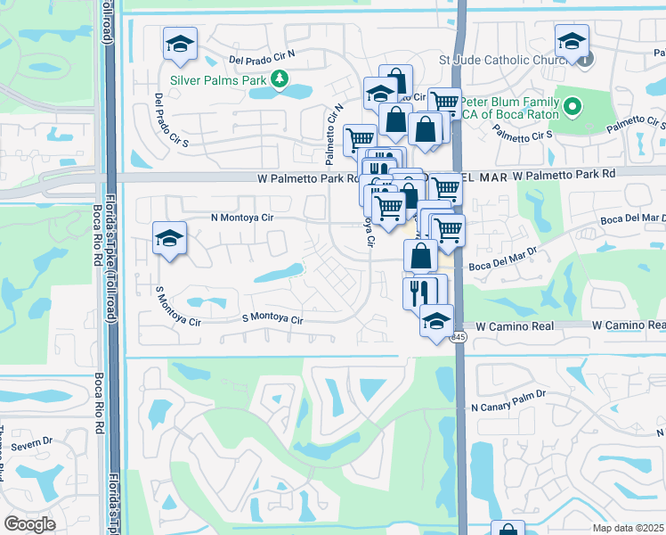 map of restaurants, bars, coffee shops, grocery stores, and more near 22206 Bella Lago Drive in Boca Raton