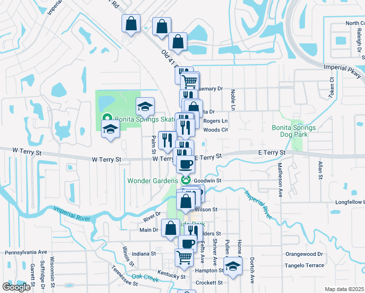 map of restaurants, bars, coffee shops, grocery stores, and more near 26950 Old 41 Road in Bonita Springs