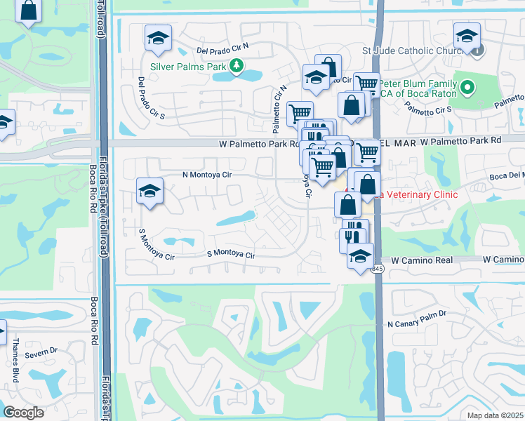 map of restaurants, bars, coffee shops, grocery stores, and more near 22182 Bella Lago Drive in Boca Raton
