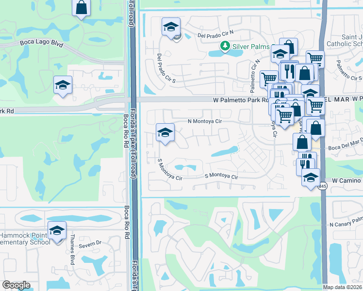 map of restaurants, bars, coffee shops, grocery stores, and more near 22246 Hollyhock Trail in Boca Raton