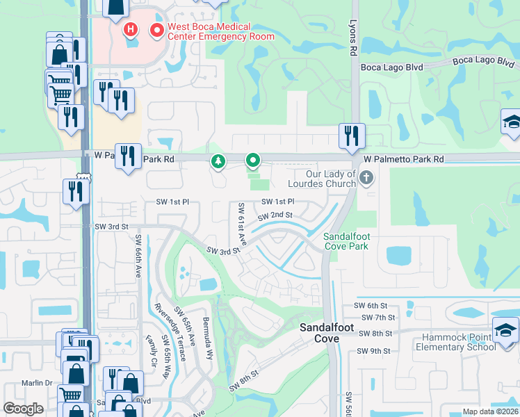 map of restaurants, bars, coffee shops, grocery stores, and more near 9384 Southwest 2nd Street in Boca Raton