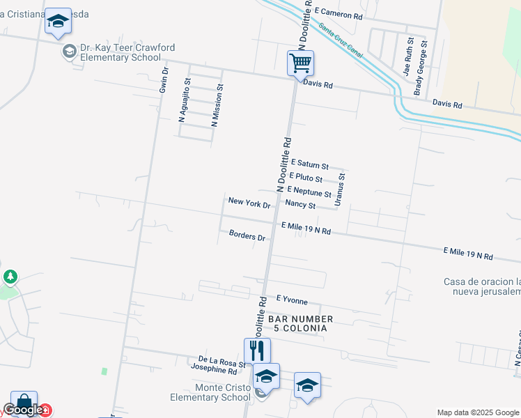map of restaurants, bars, coffee shops, grocery stores, and more near 3023 East Mile 19 North Road in Edinburg