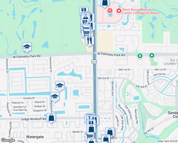 map of restaurants, bars, coffee shops, grocery stores, and more near 10021 Umberland Place in Boca Raton