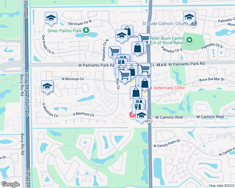 map of restaurants, bars, coffee shops, grocery stores, and more near 1903 Avenida Del Mar in Boca Raton