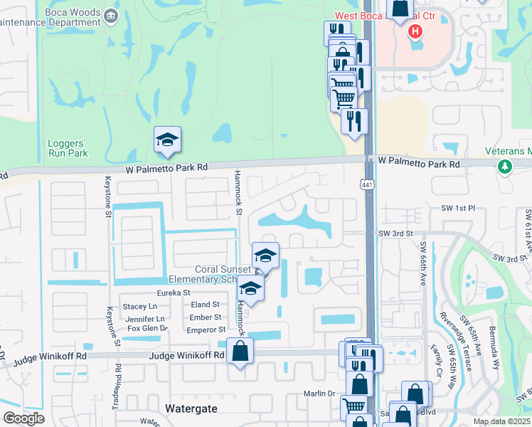 map of restaurants, bars, coffee shops, grocery stores, and more near 22299 Rushmore Place in Boca Raton