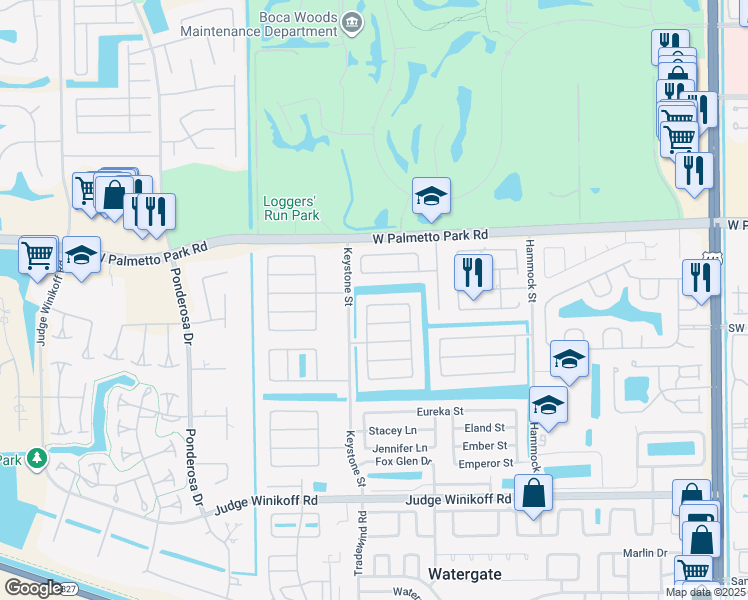 map of restaurants, bars, coffee shops, grocery stores, and more near 22205 General Street in Boca Raton