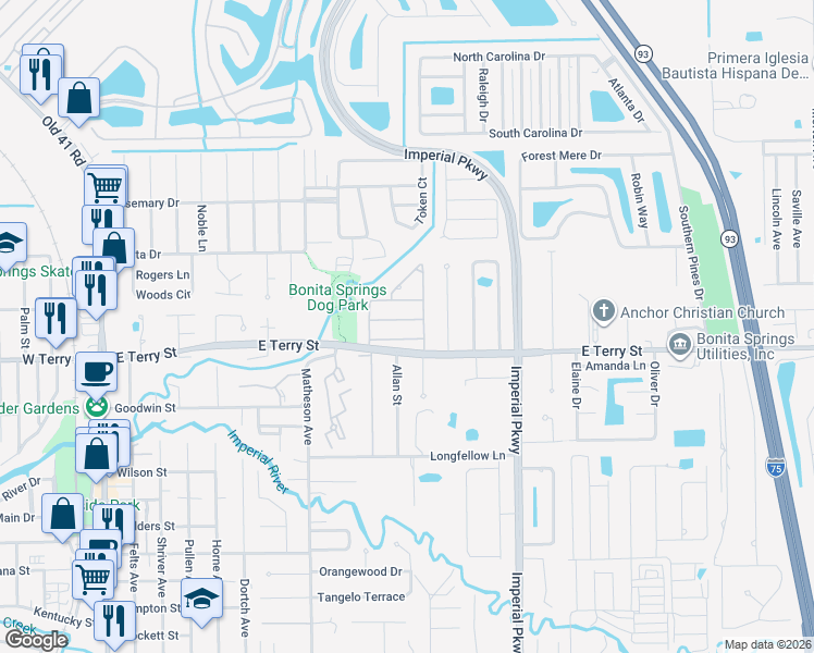 map of restaurants, bars, coffee shops, grocery stores, and more near 11285 La Coruna Lane in Bonita Springs