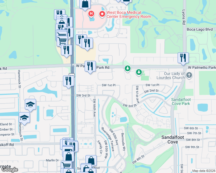 map of restaurants, bars, coffee shops, grocery stores, and more near 9760 Vineyard Court in Boca Raton