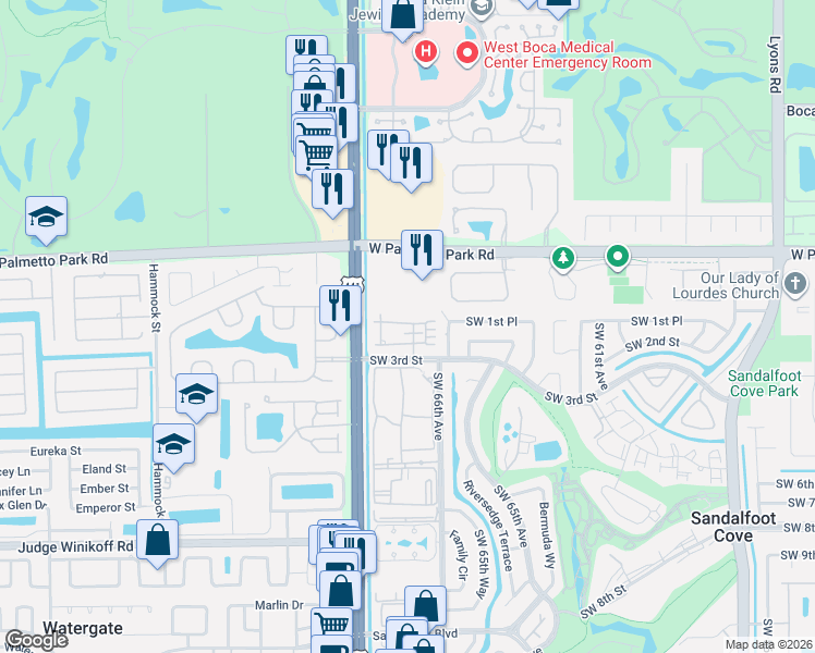 map of restaurants, bars, coffee shops, grocery stores, and more near 323 Boca Rancho Drive in Boca Raton