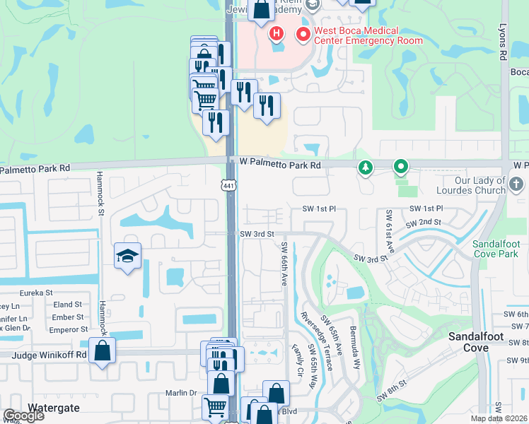 map of restaurants, bars, coffee shops, grocery stores, and more near 323 Boca Rancho Drive in Boca Raton