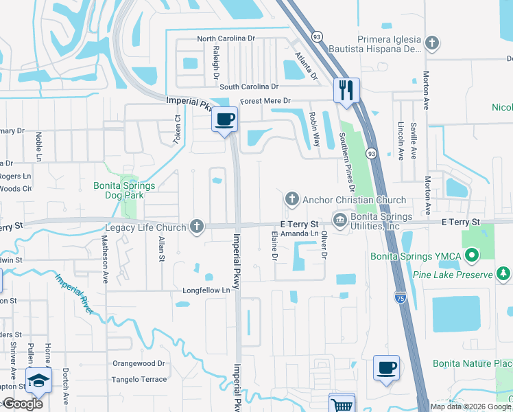 map of restaurants, bars, coffee shops, grocery stores, and more near 26948 Kylynne Way in Bonita Springs