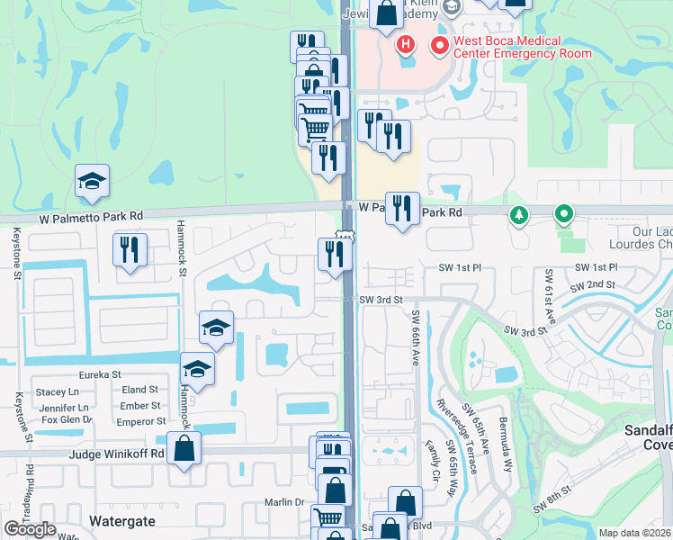 map of restaurants, bars, coffee shops, grocery stores, and more near 10081 Umberland Place in Boca Raton