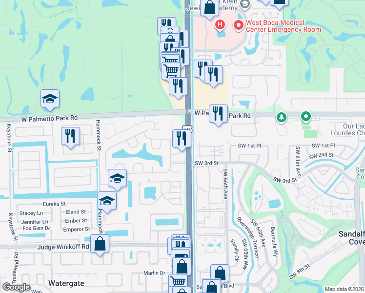 map of restaurants, bars, coffee shops, grocery stores, and more near 10081 Umberland Place in Boca Raton