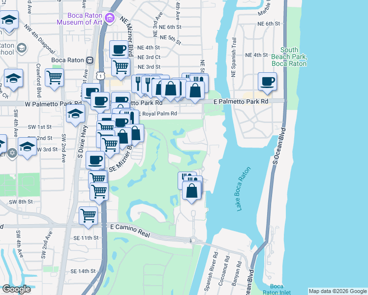 map of restaurants, bars, coffee shops, grocery stores, and more near 455 Addison Park Lane in Boca Raton