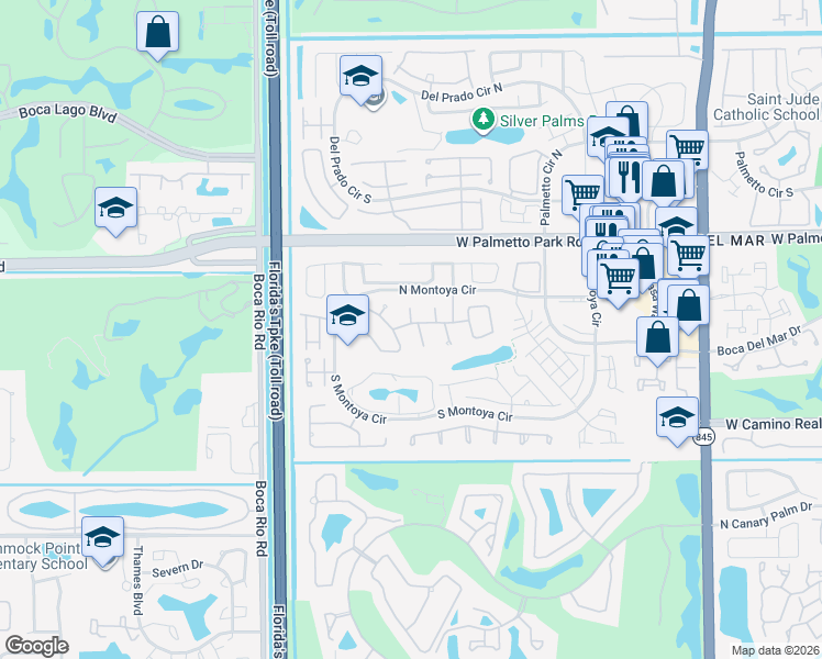 map of restaurants, bars, coffee shops, grocery stores, and more near 22188 Verbena Way in Boca Raton