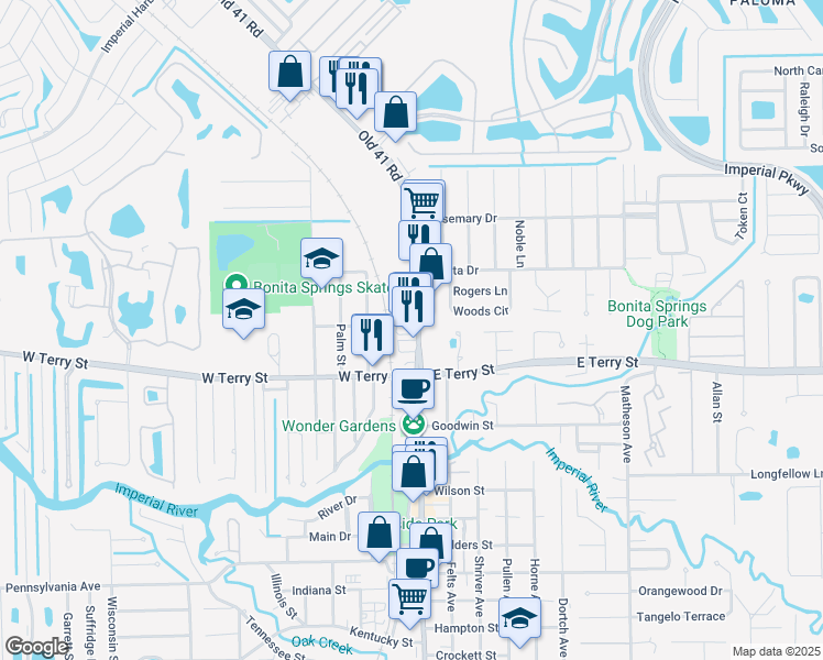 map of restaurants, bars, coffee shops, grocery stores, and more near 26880 Old 41 Road in Bonita Springs