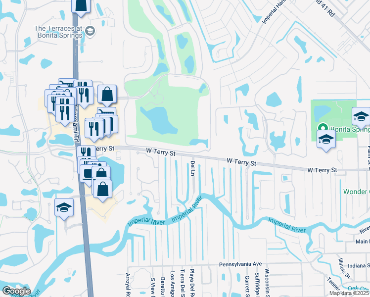 map of restaurants, bars, coffee shops, grocery stores, and more near 9360 West Terry Street in Bonita Springs