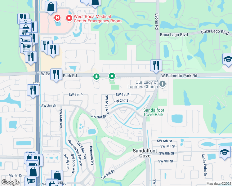 map of restaurants, bars, coffee shops, grocery stores, and more near 9397 Southwest 1st Place in Boca Raton