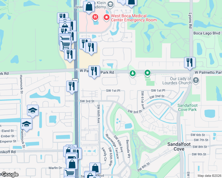map of restaurants, bars, coffee shops, grocery stores, and more near 9760 Vineyard Court in Boca Raton