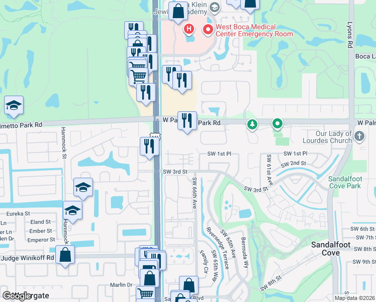 map of restaurants, bars, coffee shops, grocery stores, and more near 323 Boca Rancho Drive in Boca Raton