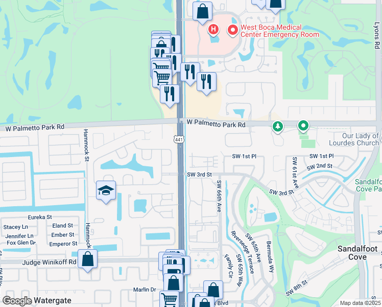 map of restaurants, bars, coffee shops, grocery stores, and more near 22192 Boca Rancho Drive in Boca Raton