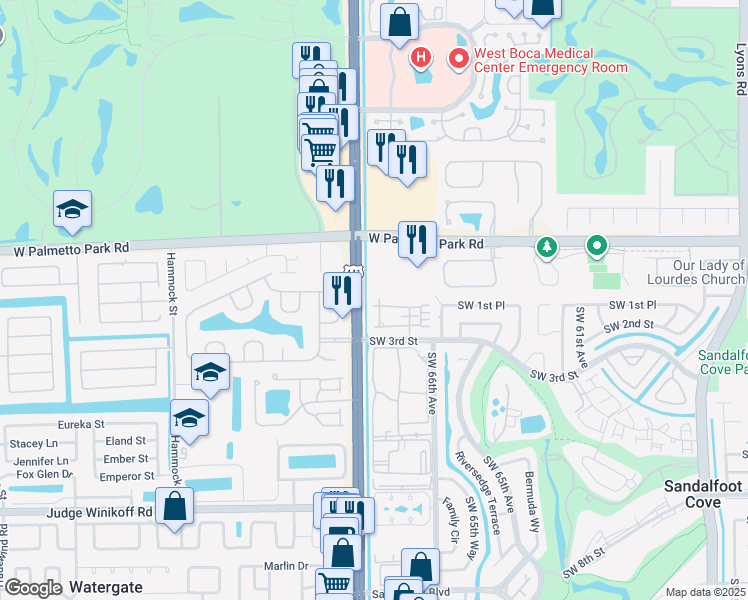 map of restaurants, bars, coffee shops, grocery stores, and more near 22192 Boca Rancho Drive in Boca Raton