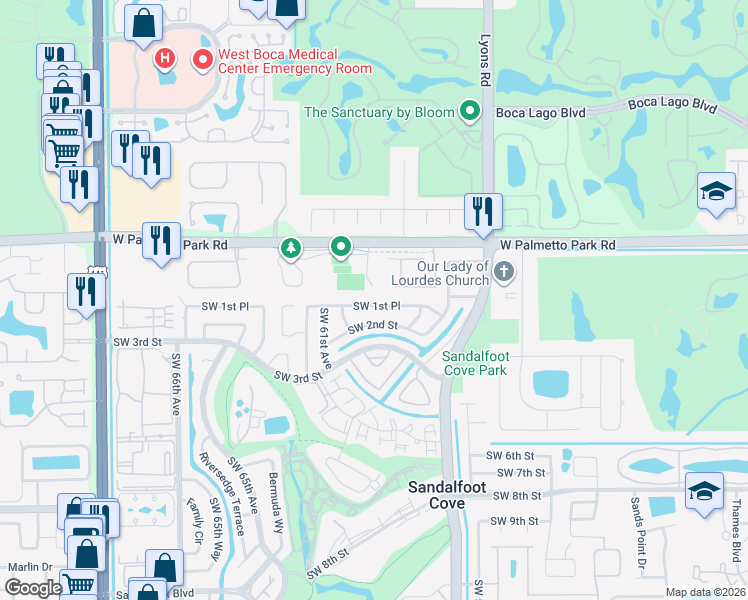 map of restaurants, bars, coffee shops, grocery stores, and more near 9297 SW 1st Pl in Boca Raton