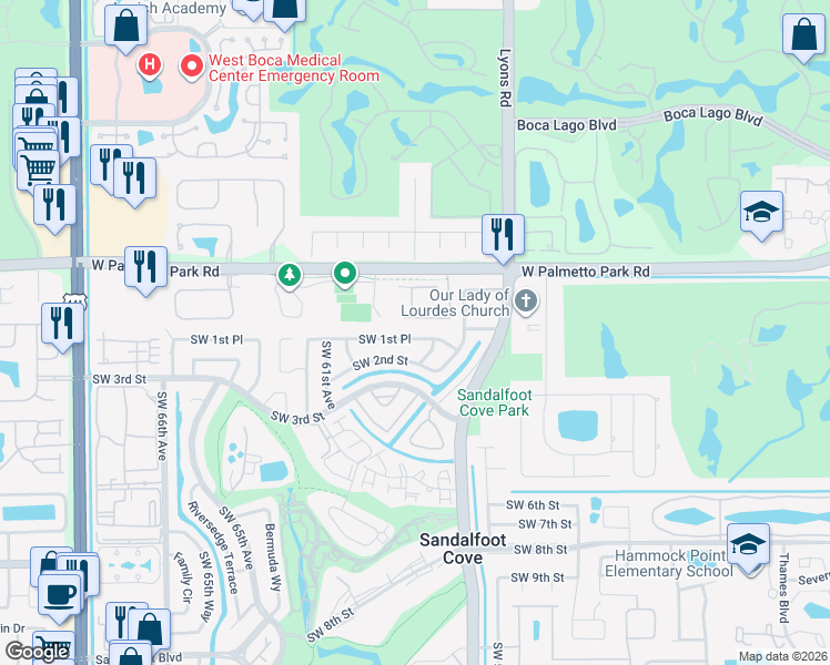 map of restaurants, bars, coffee shops, grocery stores, and more near 22140 Majestic Woods Way in Boca Raton