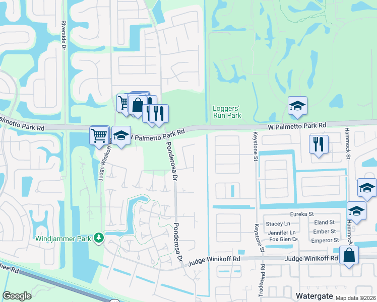 map of restaurants, bars, coffee shops, grocery stores, and more near 22128 Woodset Way in Boca Raton